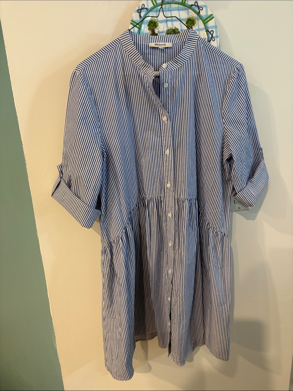 MADEWELL BLUE AND WHITE DROP WAIST DRESS